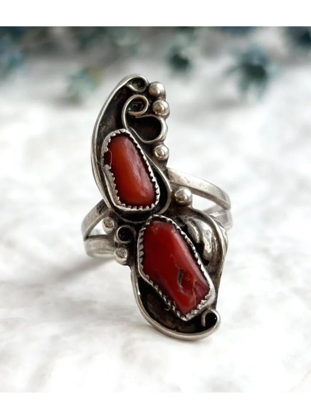 ZUNI Coral WILD SMITH Southwest Sterling Silver 925 Vintage Ring - sz 4.5